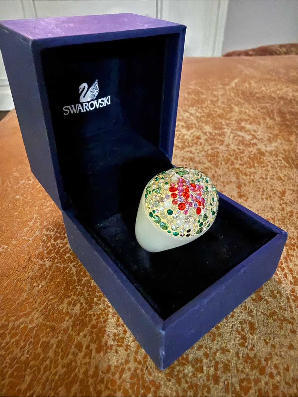 Swarovski Multicolor Crystal Dome Ring on White Band